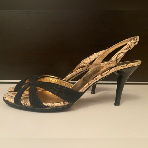 Dolce & Gabbana Black Fabric Leather Sandal Shoes Slingback 38 3" Inches - Picture 3 of 10